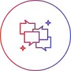 Clear communication icon with chat bubbles arranged in a gradient-colored circle