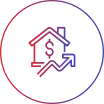 Icon symbolizing increased home value with upward arrow in gradient circle