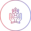 Icon of hands holding a star inside a gradient circle representing dedication to excellence