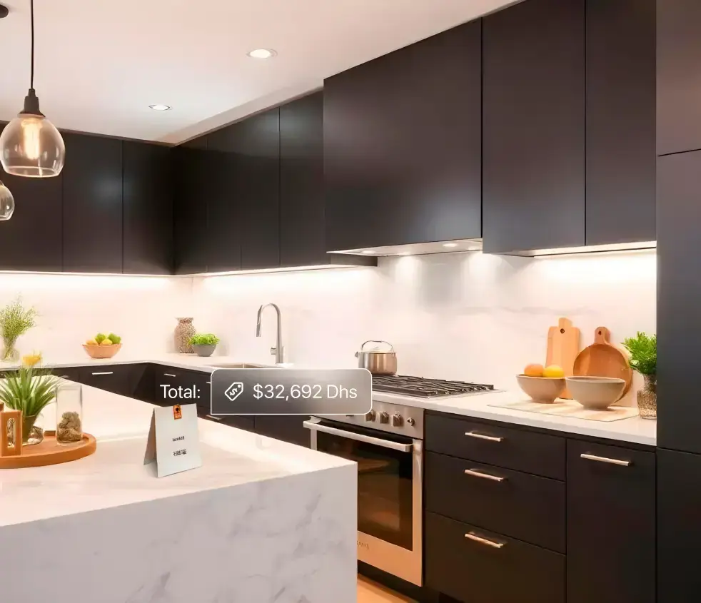 Infographic displaying estimated kitchen renovation costs in the UAE
