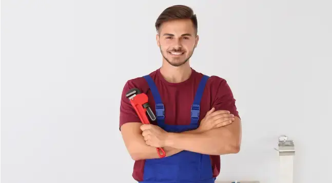 Plumber fixing kitchen sink pipe as part of integrated home maintenance services