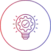 Icon of a gear and checkmark inside a gradient circle representing quality solutions