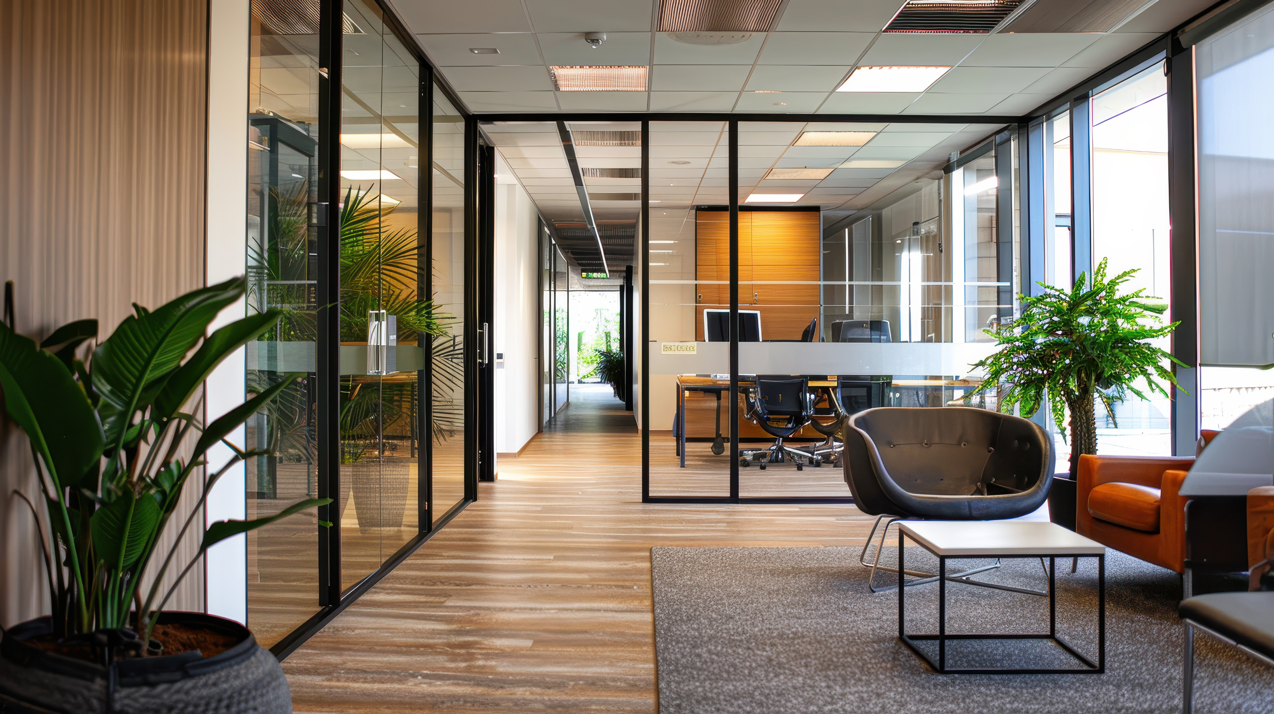 Modern office corridor after renovation in Dubai